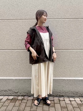 「ジレ」｜「アイテム（ブルゾン）」を使った、まおさん（レディース・163cm）の夏コーディネート