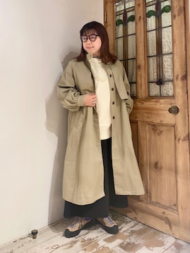 「PUAL CE CIN（ピュアルセシン）のアイテム（ノーカラーコート）」を使った、mizukiさん（レディース・157cm）の冬コーディネート