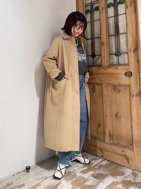 「PUAL CE CIN（ピュアルセシン）のアイテム（ステンカラーコート）」を使った、mizukiさん（レディース・157cm）の秋コーディネート