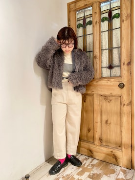 「カラーソックス」｜「アイテム（ノーカラージャケット）」を使った、mizukiさん（レディース・157cm）の秋コーディネート
