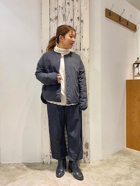 「メロートップス」｜「アイテム（ダウンジャケット/コート）」を使った、shooojiさん（レディース・150cm）の秋コーディネート