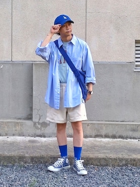 「Ocean Pacific（オーシャンパシフィック）の『別注』OCEAN PACIFIC×Sonny Label コーデュロイイージーショーツ（その他パンツ）」を使った、しょーわさん（メンズ・168cm）の夏コーディネート