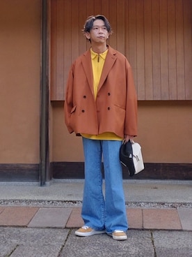 「アイテム（テーラードジャケット、オレンジ系）」を使った、しょーわさん（メンズ・168cm）の春コーディネート