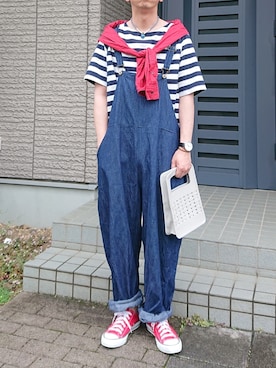 「Adoon plain（アドーンプレーン）のアイテム（バッグ）」を使った、しょーわさん（メンズ・168cm）の夏コーディネート