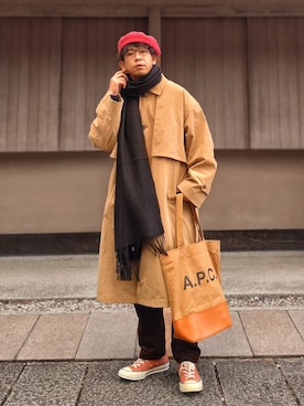 「コーデュロイパンツ」｜「アイテム（トレンチコート）」を使った、しょーわさん（メンズ・168cm）の冬コーディネート
