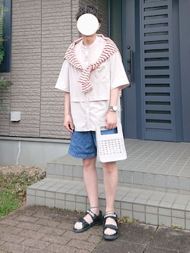 「Adoon plain（アドーンプレーン）のアイテム（バッグ）」を使った、しょーわさん（メンズ・168cm）の夏コーディネート