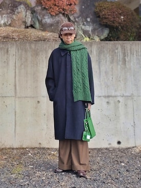 「EMMA CLOTHES（エマクローズ）のアイテム（ステンカラーコート）」を使った、しょーわさん（メンズ・168cm）の冬コーディネート