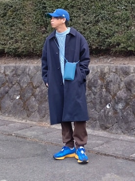 「EMMA CLOTHES（エマクローズ）のアイテム（ステンカラーコート）」を使った、しょーわさん（メンズ・168cm）の冬コーディネート