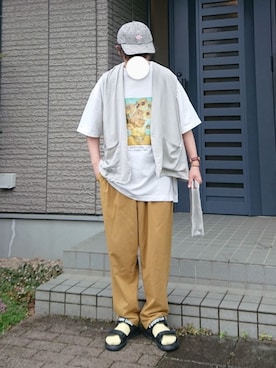 「Adoon plain（アドーンプレーン）のアイテム（バッグ）」を使った、しょーわさん（メンズ・168cm）の夏コーディネート