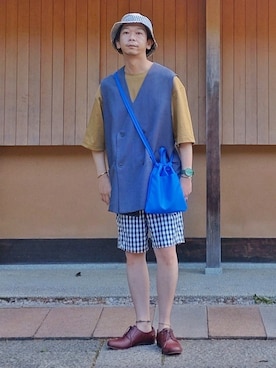 「アイテム（ベスト、ブルー系）」を使った、しょーわさん（メンズ・168cm）の夏コーディネート