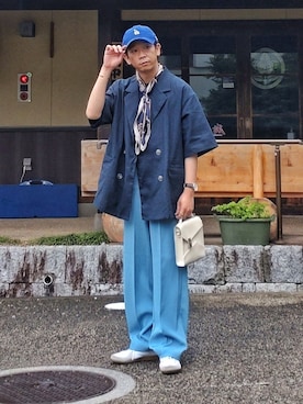 「Ellno Loset（エルノロゼット）のアイテム（バンダナ/スカーフ）」を使った、しょーわさん（メンズ・168cm）の夏コーディネート