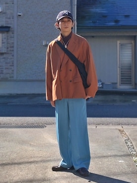 「アイテム（テーラードジャケット、オレンジ系）」を使った、しょーわさん（メンズ・168cm）の秋コーディネート