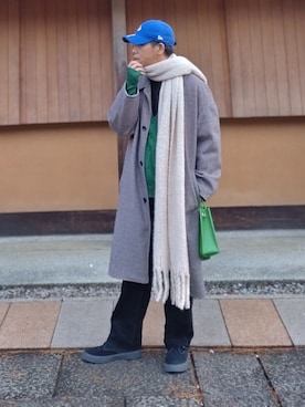 「チェック柄に恋してる」｜「アイテム（ステンカラーコート）」を使った、しょーわさん（メンズ・168cm）の冬コーディネート