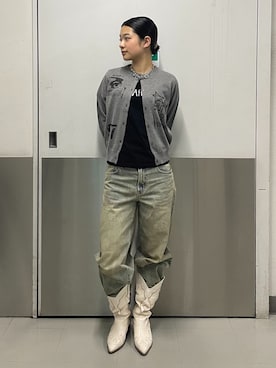 「Oriens JOURNAL STANDARD(オリエンス ジャーナルスタンダード)のワイドベーシックデニム(デニムパンツ、ブルー系)」を使った、さえさん(レディース)の冬コーディネート