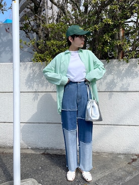 「バックロゴ」｜「アイテム（帽子）」を使った、Laveange officialさん（レディース・158cm）の春コーディネート