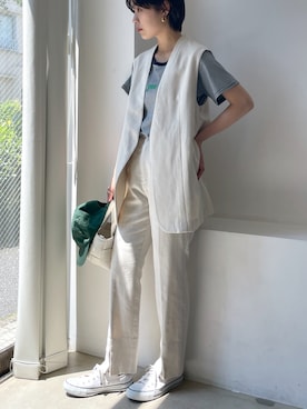 「アイテム（キャップ）」を使った、Laveange officialさん（レディース・158cm）の夏コーディネート