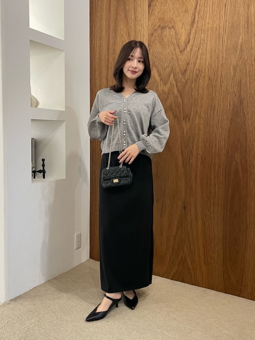 【洗える】ダブルパールニットカーデ