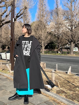 「ブルー×ブラック」｜「アイテム（トレンチコート）」を使った、Laveange officialさん（レディース・160cm）の冬コーディネート