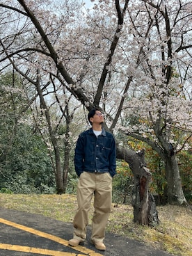 「Backersのアイテム（デニムジャケット、ブルー系）」を使った、はっしーさん（メンズ・172cm）の春コーディネート