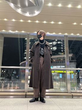 「ブラウンコーデ」｜「アイテム（ボディバッグ/ウエストポーチ）」を使った、転寝。さん（メンズ・172cm）の冬コーディネート