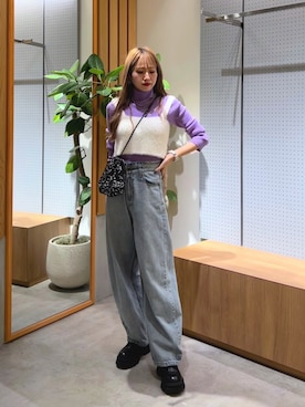 「FREE'S MART（フリーズマート）のスパンコール巾着バッグ（ハンドバッグ）」を使った、♡marie♡さん（レディース・163cm）の秋コーディネート