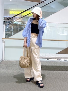 「FREE'S MART（フリーズマート）のアイテム（かごバッグ）」を使った、♡marie♡さん（レディース・163cm）の夏コーディネート