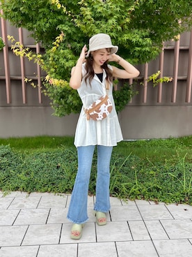 「ピスタチオ」｜「アイテム（帽子）」を使った、♡marie♡さん（レディース・163cm）の夏コーディネート