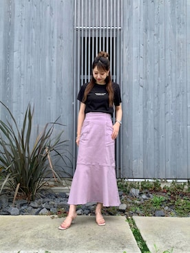 「アイテム（デニムスカート、パープル系）」を使った、♡marie♡さん（レディース・163cm）の夏コーディネート