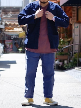 「アイテム（スニーカー、イエロー系）」を使った、yoheiさん（メンズ・175cm）の秋コーディネート