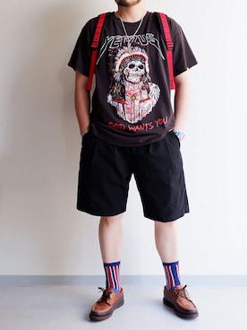 「アイテム（モカシン/デッキシューズ、ブラウン系）」を使った、yoheiさん（メンズ・175cm）の夏コーディネート