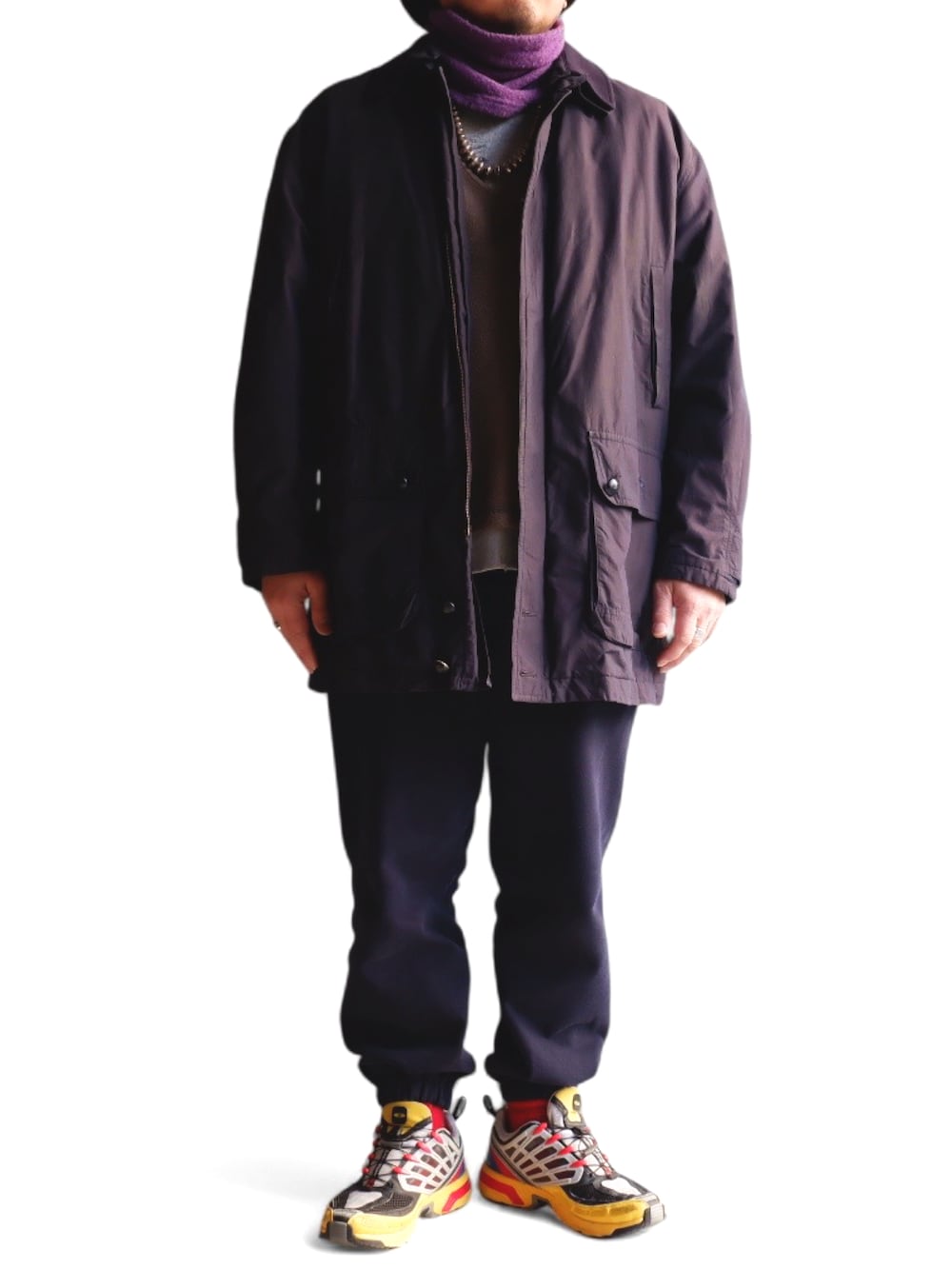 「今日のコーデ、今日の服、冬コーデ、冬服、バーバリー、patagonia、スウェットパンツ」｜「LOS ANGELES APPARELのアイテム（スウェットパンツ、ブルー系）」を使った、yoheiさん（メンズ・175cm）の冬コーディネートの1枚目の写真