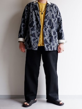 「レザーサンダル」｜「アイテム（ジャケット/アウター）」を使った、yoheiさん（メンズ・175cm）の夏コーディネート