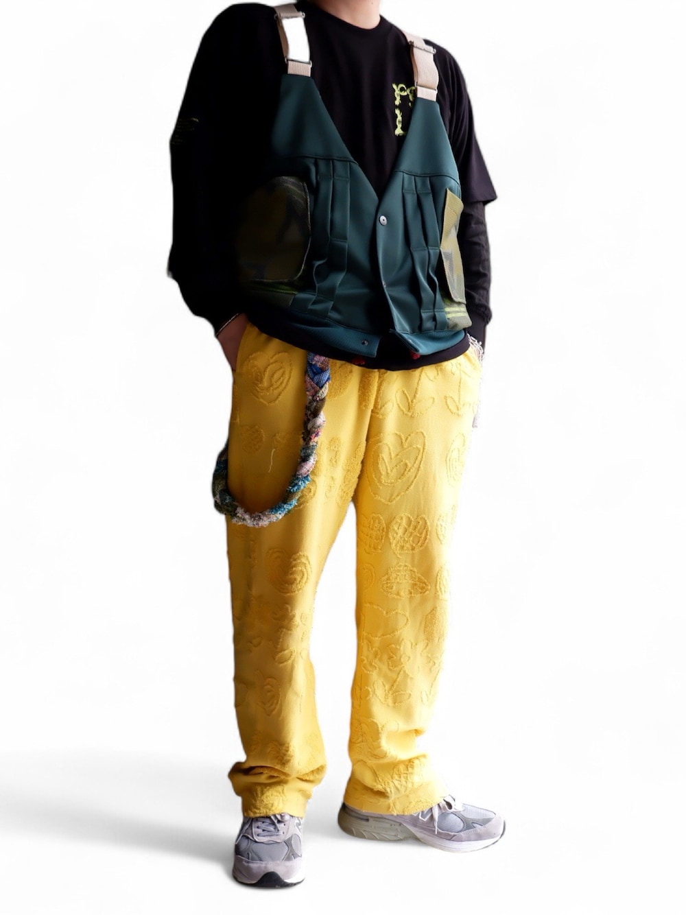 「今日のコーデ、今日の服、古着MIX、スウェットパンツ、masterkey、brunaboinne」｜「BRUNABOINNEのアイテム（スウェットパンツ、イエロー系）」を使った、yoheiさん（メンズ・175cm）の春コーディネートの1枚目の写真