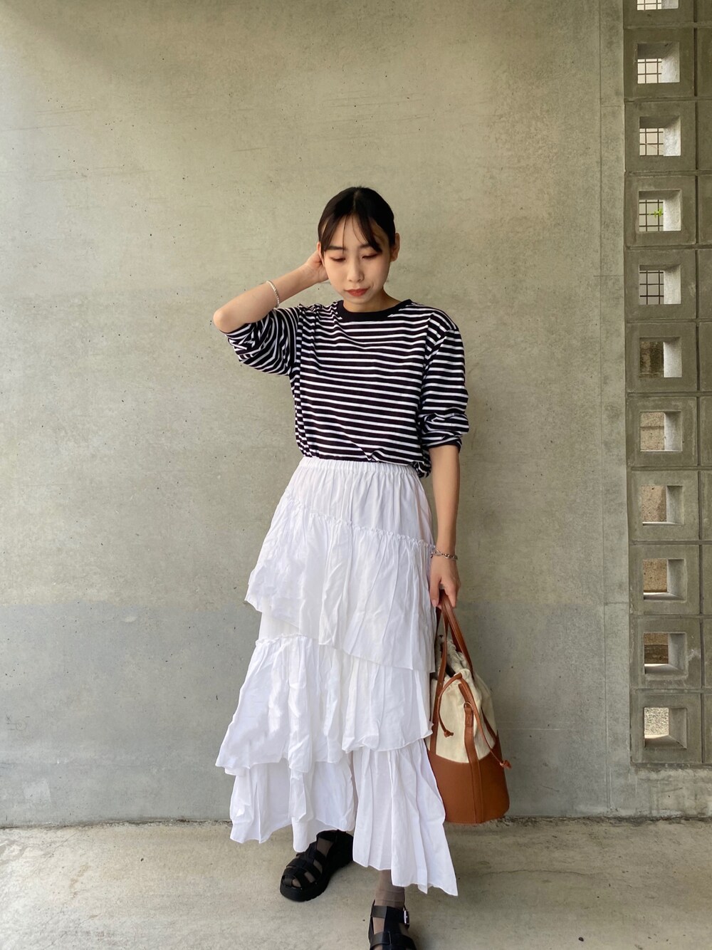IENA イエナ コットンボイル ティアードスカート ブラウン インド綿 IENA(イエナ)の「コットンボイルギャザーパネルスカート◇」 - PARTE