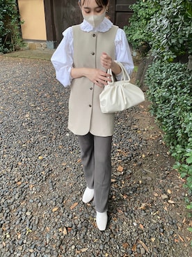 「アイテム（レギンス/スパッツ、グリーン系）」を使った、MIKI UCHIKOSHIさん（レディース・158cm）の秋コーディネート