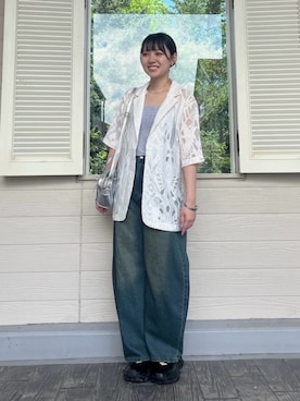「アイテム（テーラードジャケット、ホワイト系）」を使った、AS KNOW AS plus/アズノゥアズプラスさん（レディース・158cm）の秋コーディネート