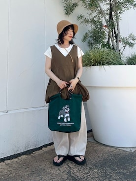 「麦わら帽子」｜「アイテム（その他）」を使った、AS KNOW AS plus/アズノゥアズプラスさん（レディース・158cm）の夏コーディネート