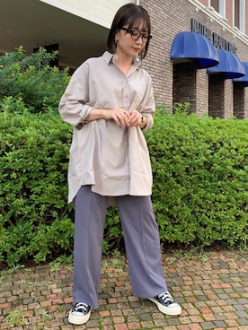「ビッグシャツ」｜「アイテム（その他）」を使った、AS KNOW AS plus/アズノゥアズプラスさん（レディース・158cm）の秋コーディネート