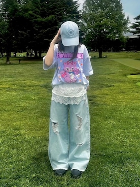 「AS KNOW AS plus（アズノゥアズプラス）の●アクリルキーホルダー付き SWIMMER 半袖Ｔシャツ【SWIMMER/スイマー】（Tシャツ/カットソー、ベージュ系）」を使った、AS KNOW AS plus/アズノゥアズプラスさん（メンズ・173cm）の夏コーディネート