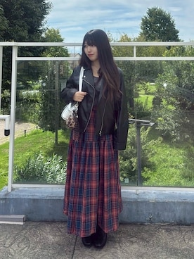 「アイテム（ライダースジャケット）」を使った、AS KNOW AS plus/アズノゥアズプラスさん（レディース・158cm）の秋コーディネート