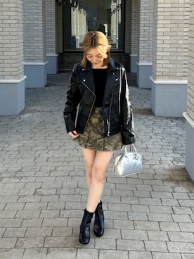 「アイテム（ライダースジャケット）」を使った、AS KNOW AS plus/アズノゥアズプラスさん（レディース・158cm）の秋コーディネート