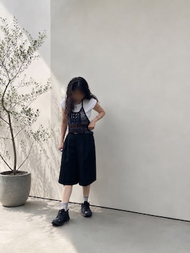 「TODAYFUL（トゥデイフル）の[TODAYFUL/トゥデイフル]Crochet Knit Bustier（キャミソール、ブルー系）」を使った、*ponyo*さん（レディース・153cm）の秋コーディネート