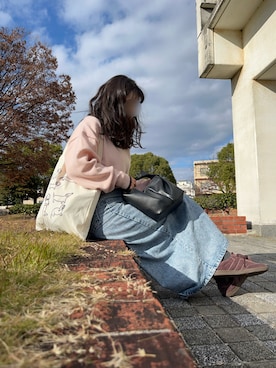 「Bonjour Sagan（ボンジュールサガン）のクロスウエストデニムスカート（デニムスカート）」を使った、*ponyo*さん（レディース・153cm）の冬コーディネート