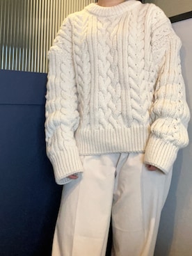 「full/fill.（フルフィル）のcable wide knit / ケーブルワイドニット（ニット/セーター、ベージュ系）」を使った、*ponyo*さん（レディース・153cm）の春コーディネート