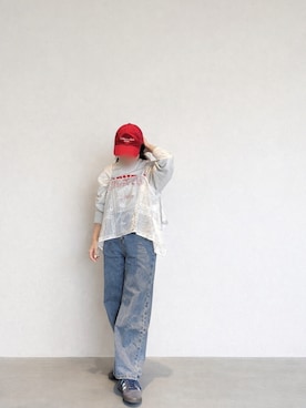 「andme（アンドミー）のパッチワーク風刺繍キャミソールビスチェ（キャミソール、ホワイト系）」を使った、*ponyo*さん（レディース・153cm）の春コーディネート