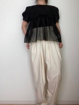 「ブラック×ホワイト」｜「アイテム（スラックス）」を使った、*ponyo*さん（レディース・153cm）の秋コーディネート
