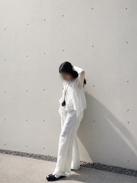 「andme（アンドミー）のパッチワーク風刺繍キャミソールビスチェ（キャミソール、ホワイト系）」を使った、*ponyo*さん（レディース・153cm）の春コーディネート