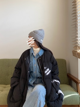 「アイテム（ニットキャップ/ビーニー、グレー系）」を使った、*ponyo*さん（レディース・153cm）の冬コーディネート