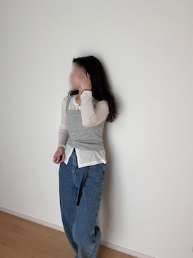 「GU（ジーユー）のアイテム（カーディガン/ボレロ、ホワイト系）」を使った、*ponyo*さん（レディース・153cm）の春コーディネート