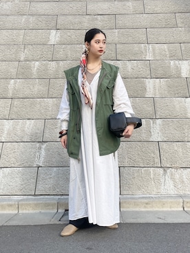 「niko and...（ニコアンド）の2WAYタックワンピース【インスタグラマーコラボ】（ワンピース）」を使った、𝙣𝙖𝙩𝙨𝙪𝙘𝙤さん（レディース・158cm）の春コーディネート